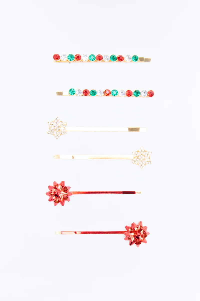 Merry Mood 6 Piece Hair Clip Set - Red/combo