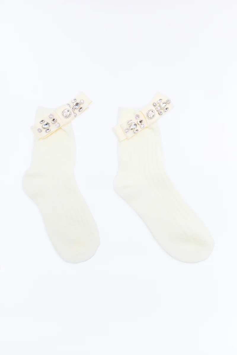 RSVP Yes Embellished Sock - White