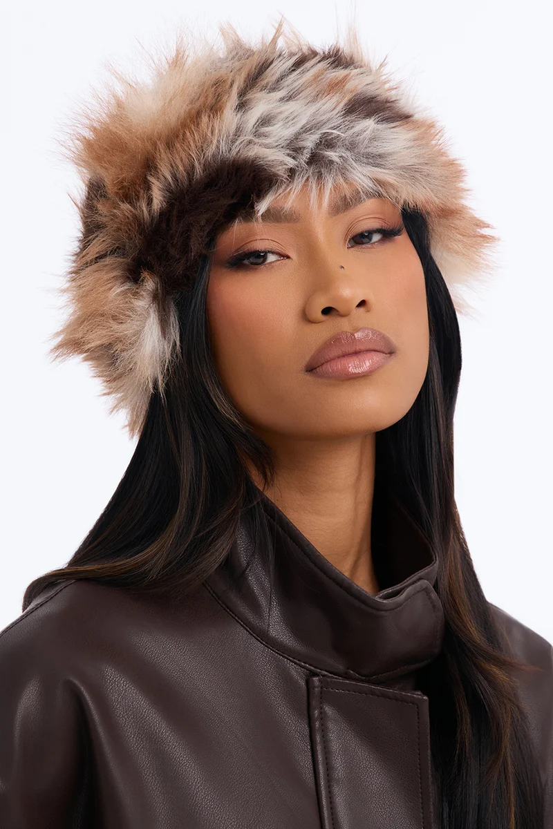 Plush Edit Faux Fur Headband - Brown/combo