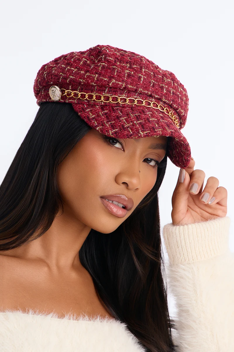 Tailored Charm Cabbie Hat - Red/combo
