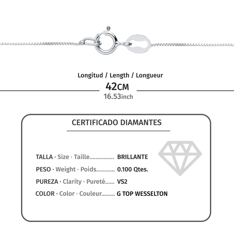 Pendentif choker or blanc 18 carats diamant 2,90 mm 42 cm | Azuline