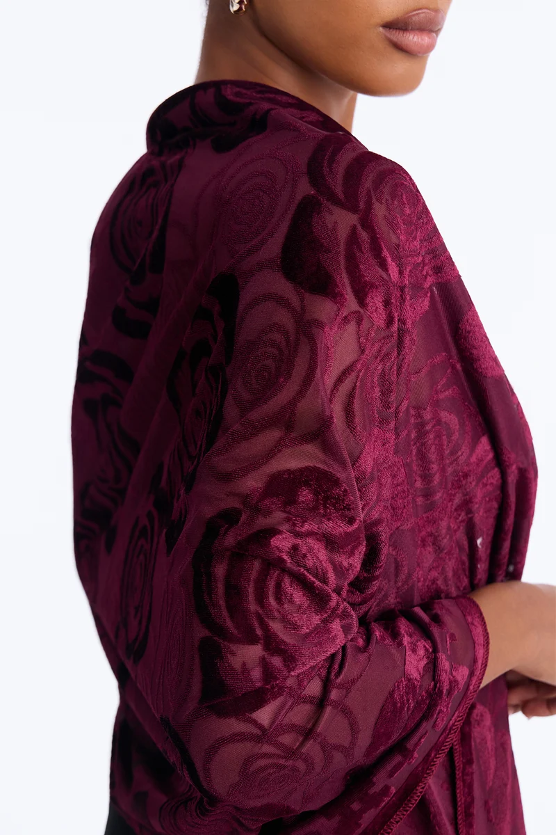 Soft Like Roses Burnout Velvet Sheer Shawl - Burgundy