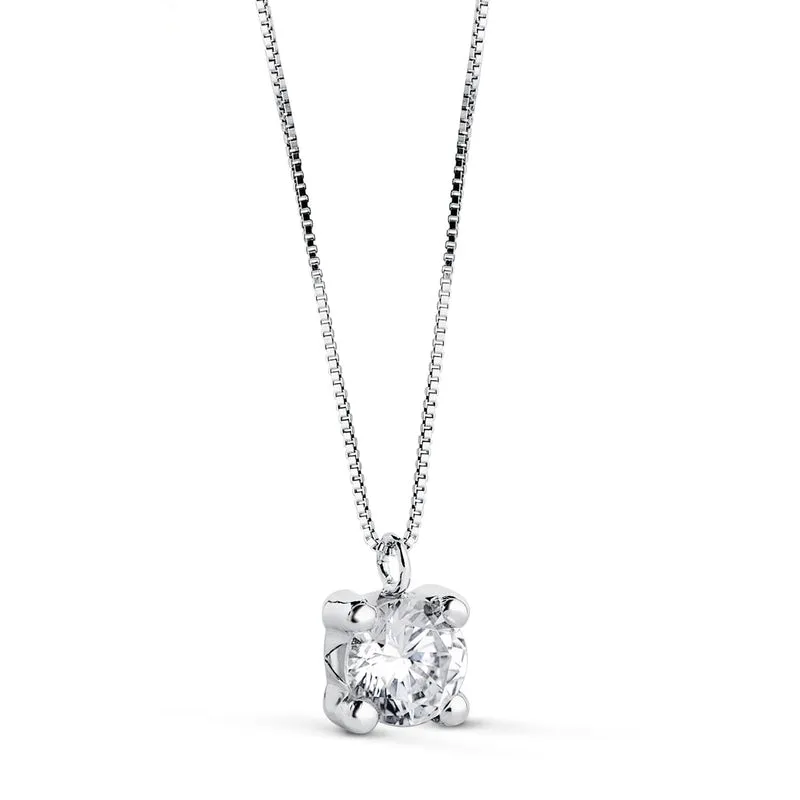 Collier pendentif 4 griffes avec oxyde de zirconium – Or blanc 18 carats | Azuline