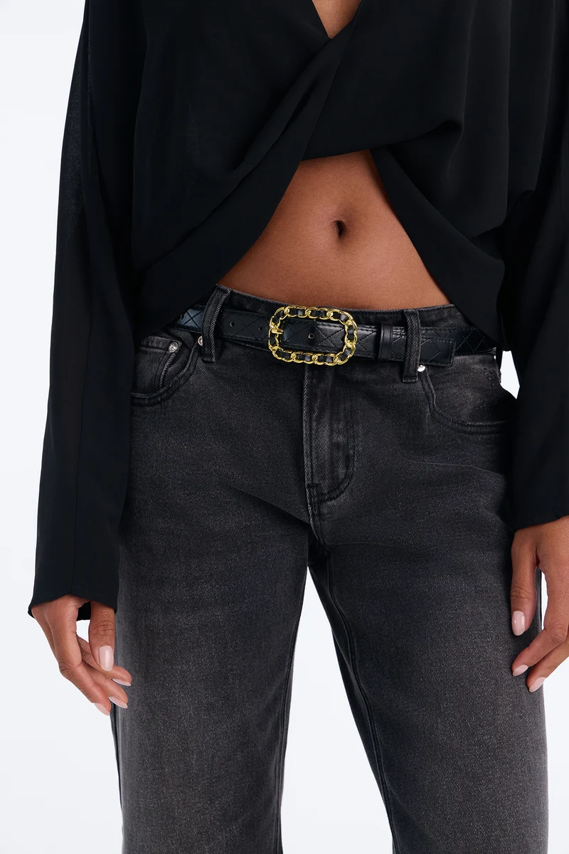 Roped In Faux Leather Belt - Black