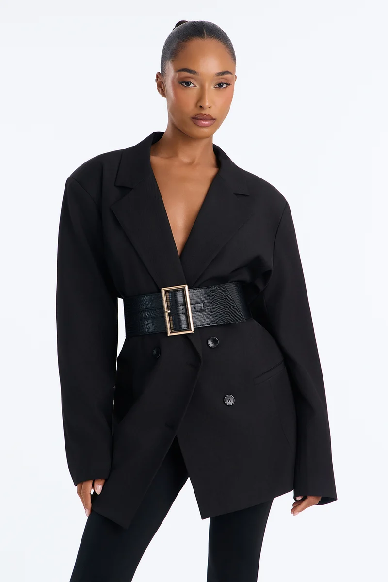 Boss Girl Faux Leather Wide Belt - Black