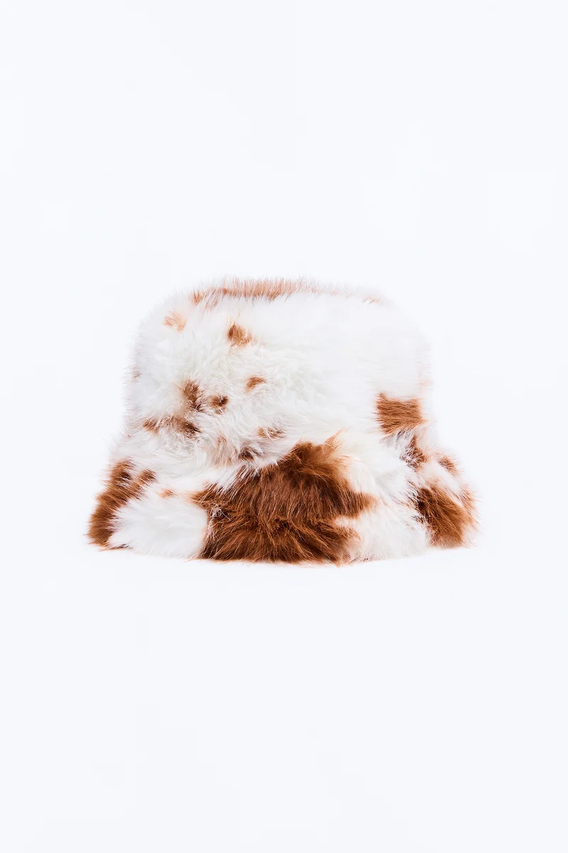 Moo Chic Faux Fur Bucket Hat - Brown/combo