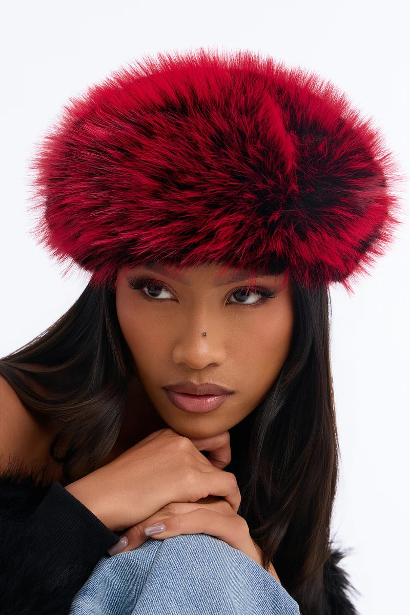 Soft Touch Faux Fur Beret - Burgundy