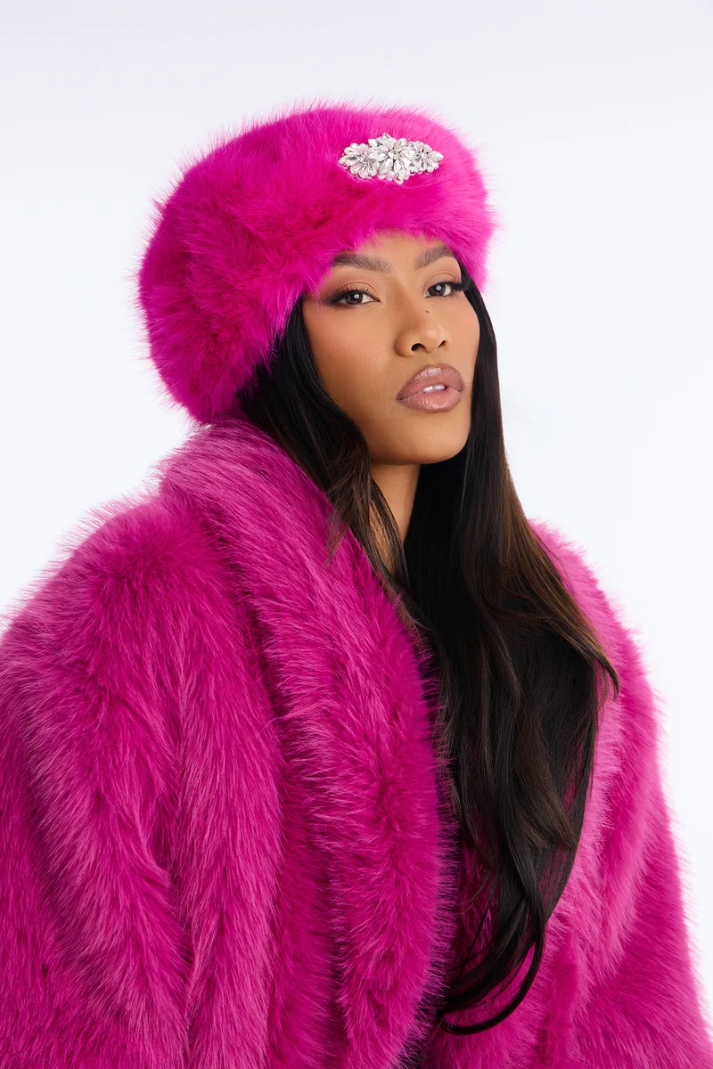 Luxe Paris Faux Fur Beret - Fuchsia
