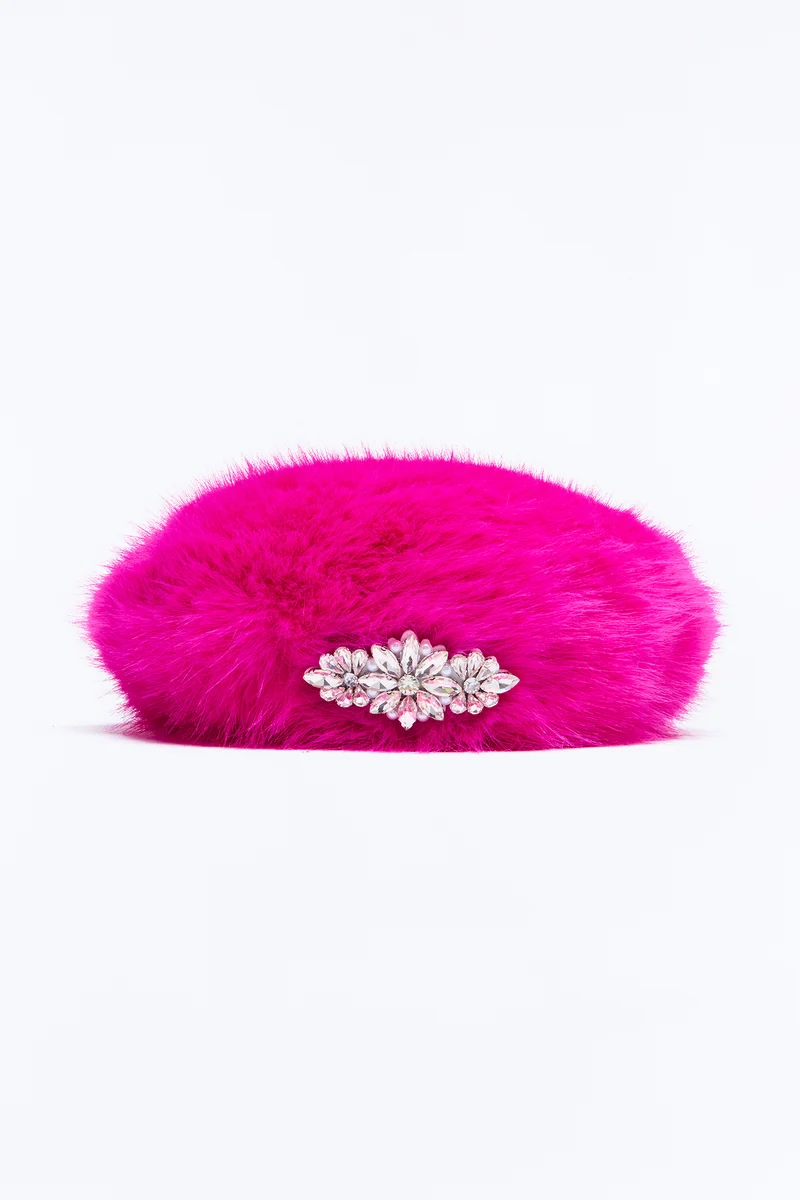 Luxe Paris Faux Fur Beret - Fuchsia