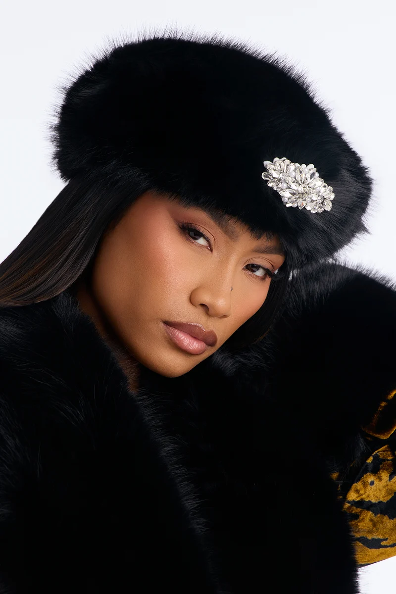 Luxe Paris Faux Fur Beret - Black