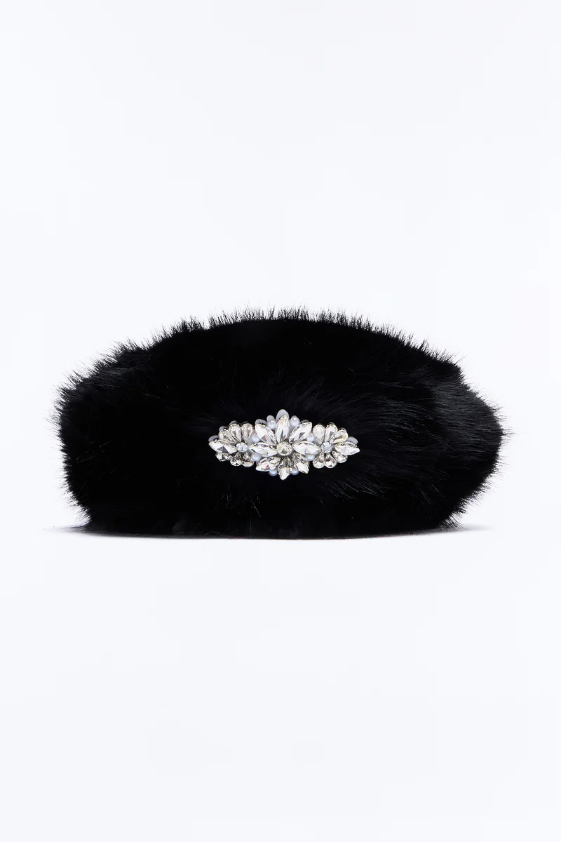 Luxe Paris Faux Fur Beret - Black