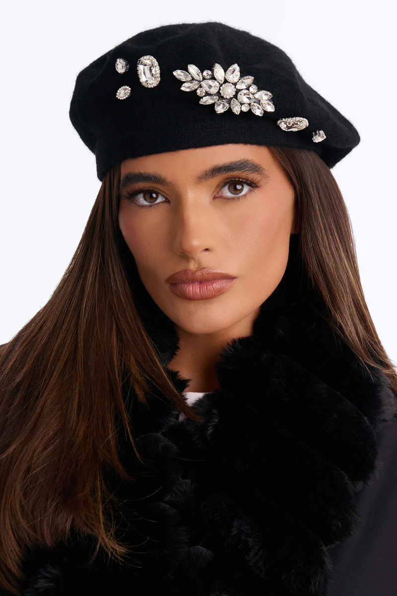 Cozy Couture Jeweled Beret - Black