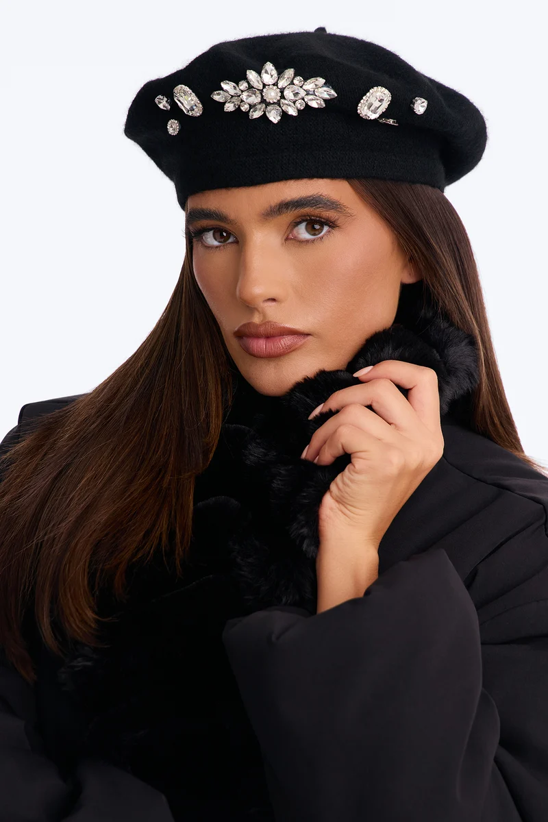 Cozy Couture Jeweled Beret - Black