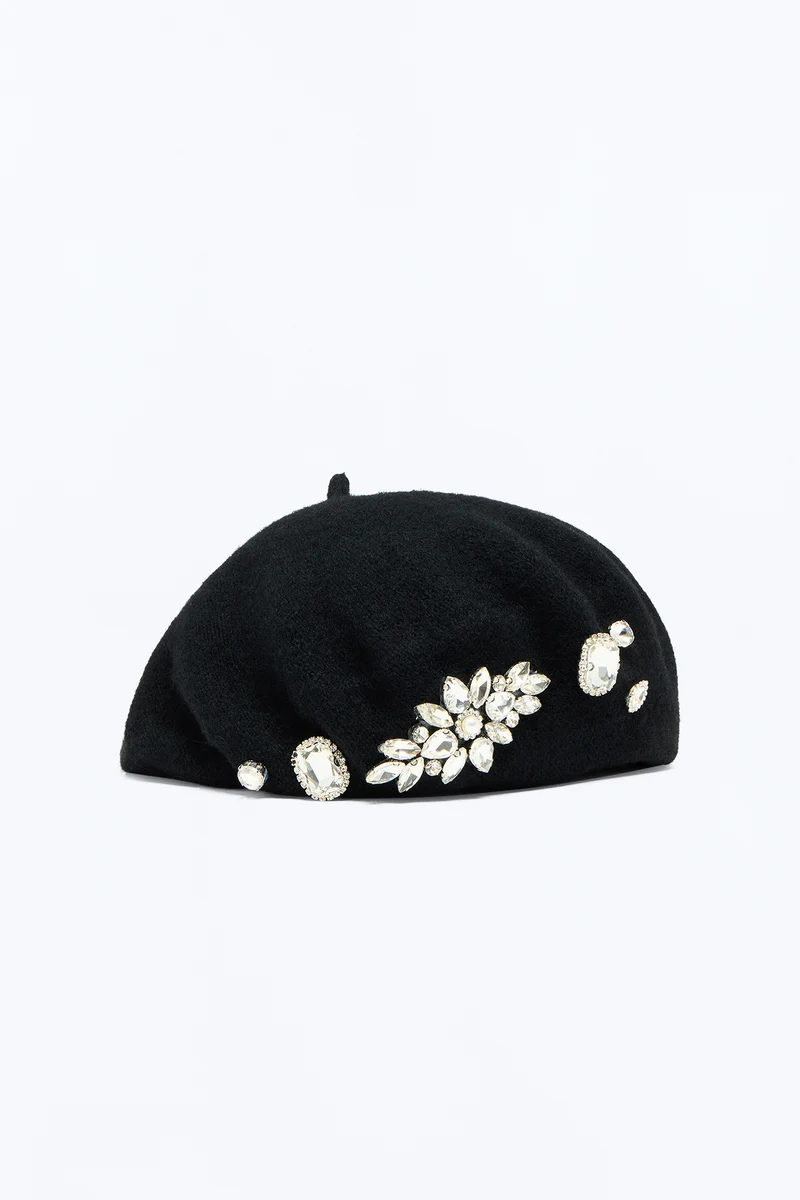 Cozy Couture Jeweled Beret - Black