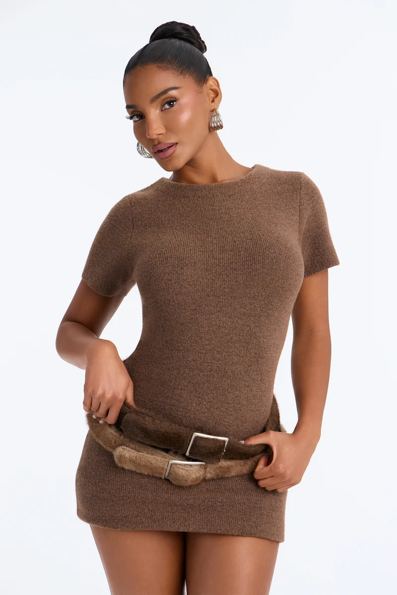 Fluff Factor 2 Piece Faux Fur Belt Set - Brown/combo