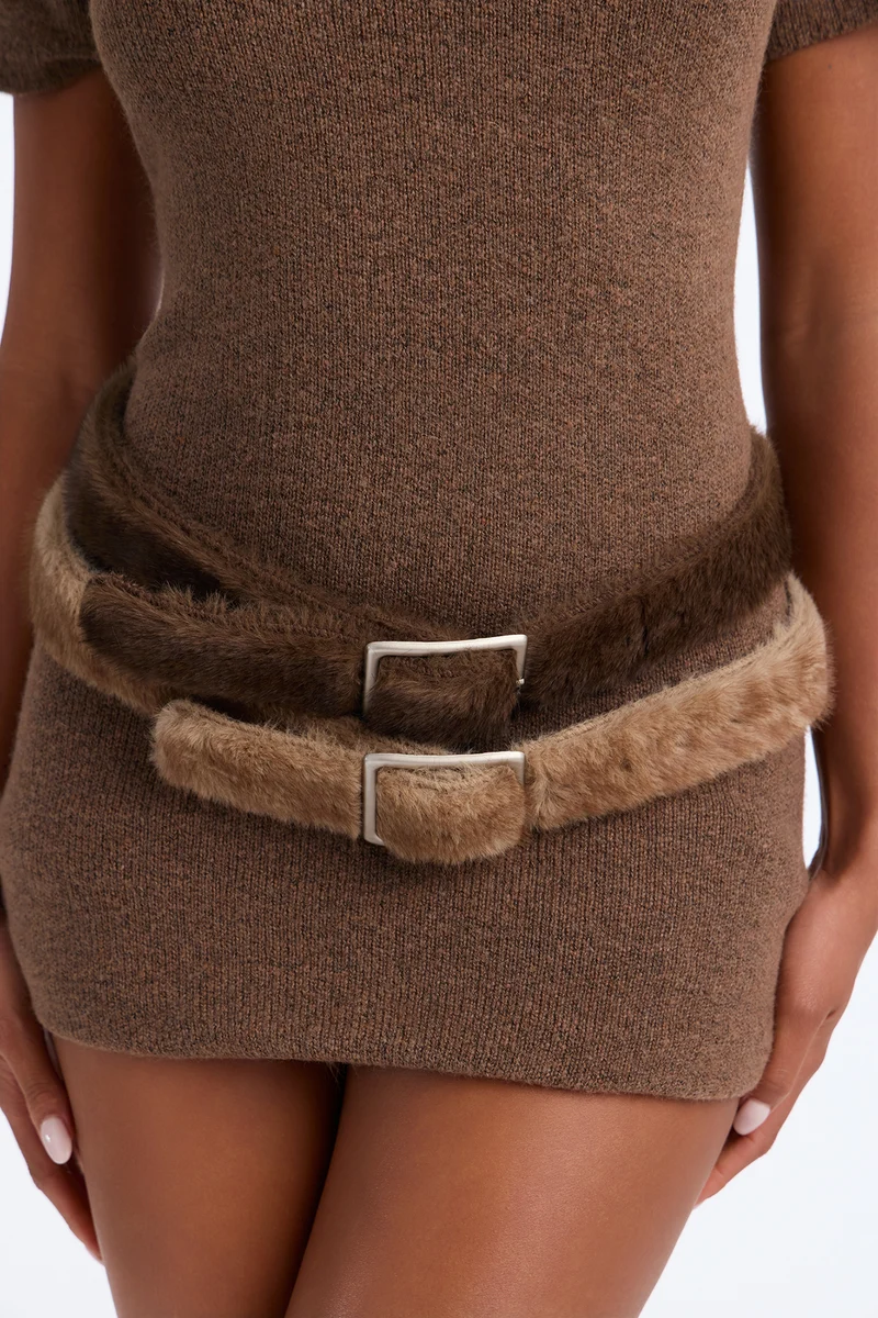 Fluff Factor 2 Piece Faux Fur Belt Set - Brown/combo