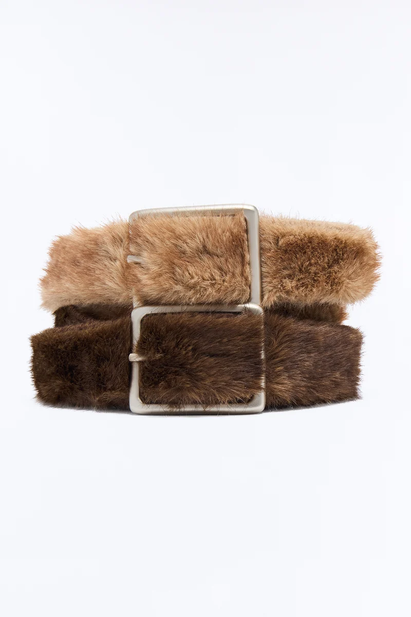 Fluff Factor 2 Piece Faux Fur Belt Set - Brown/combo