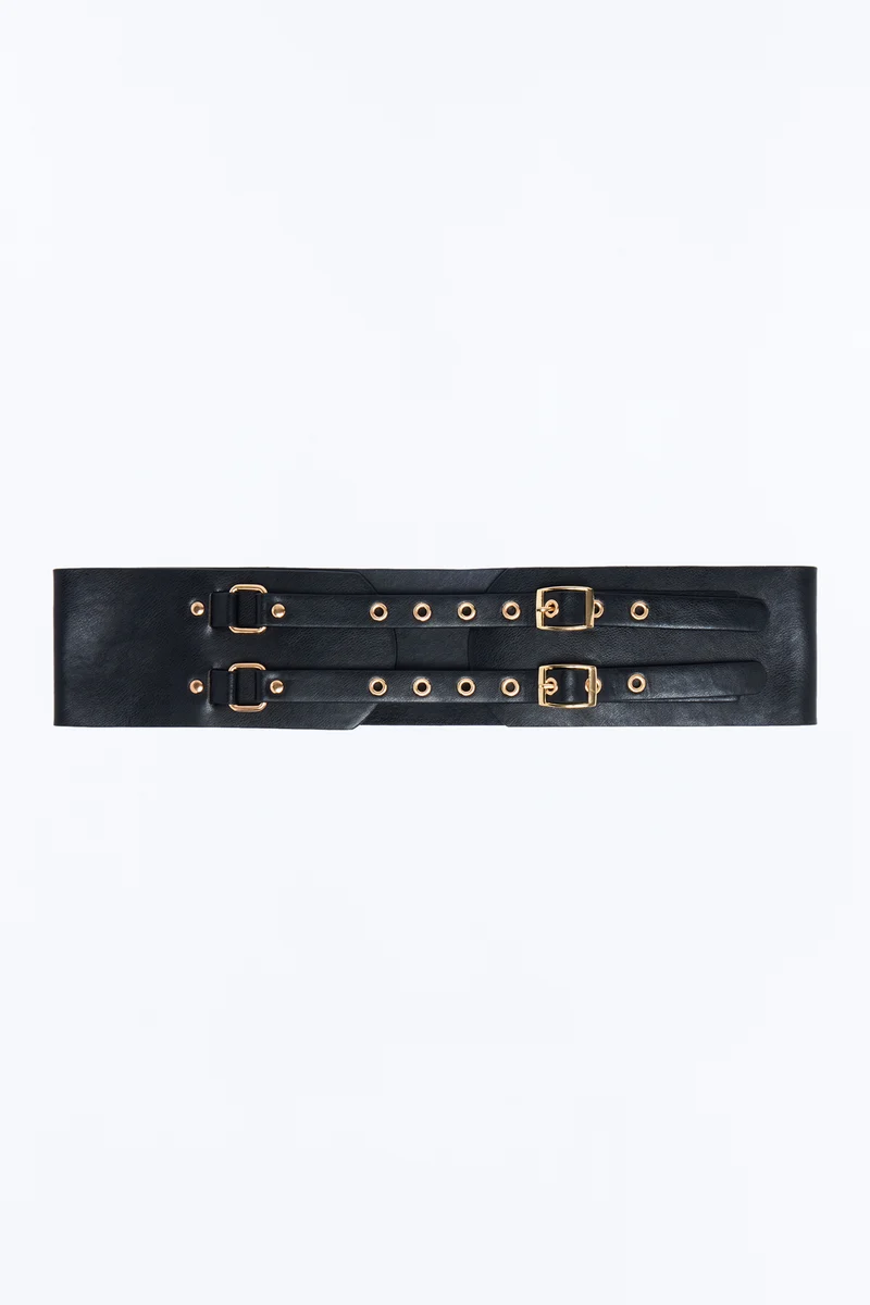 Twice As Nice Wide Faux Leather Belt - Black