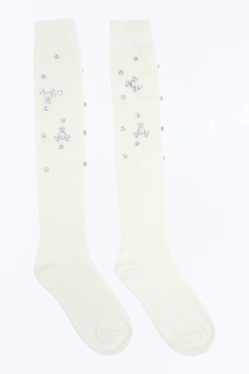 One To Recognize Embellished Slouchy Sock - White