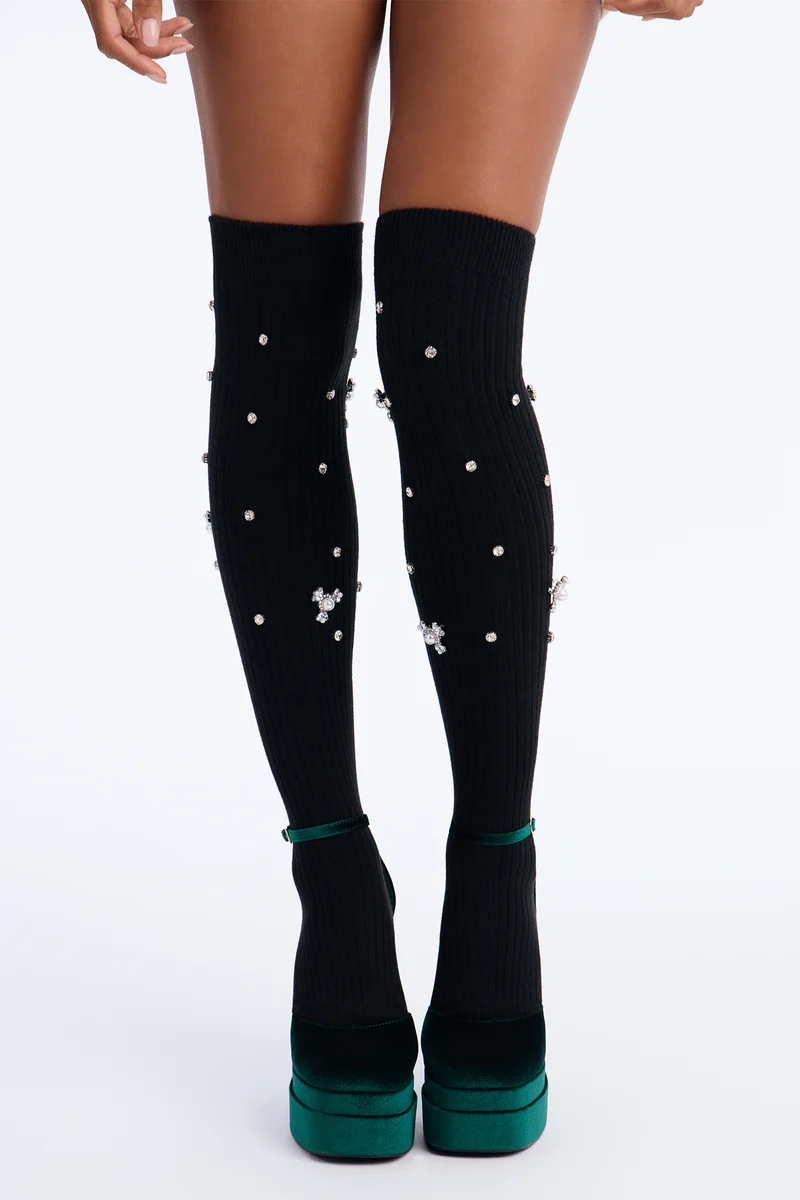 One To Recognize Embellished Slouchy Sock - Black