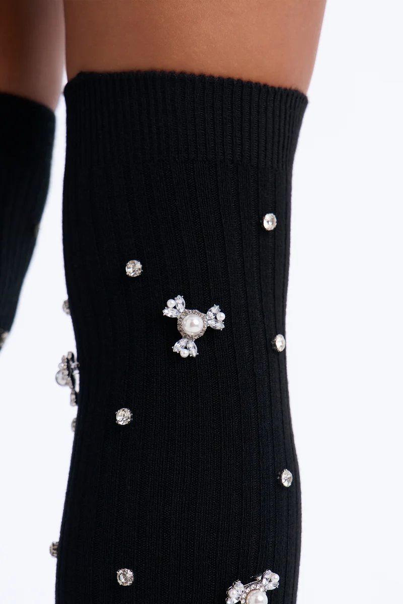 One To Recognize Embellished Slouchy Sock - Black