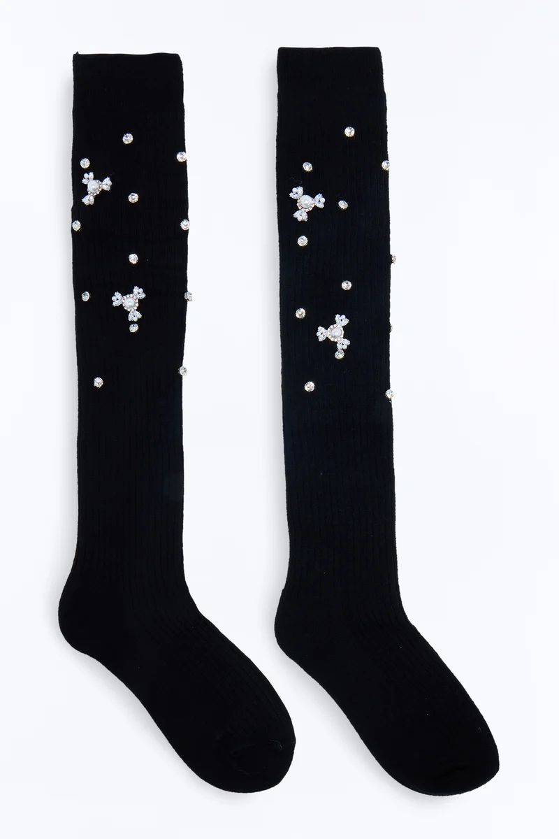 One To Recognize Embellished Slouchy Sock - Black