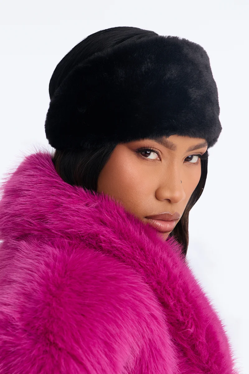 Slay The Slopes Faux Fur Headband - Black