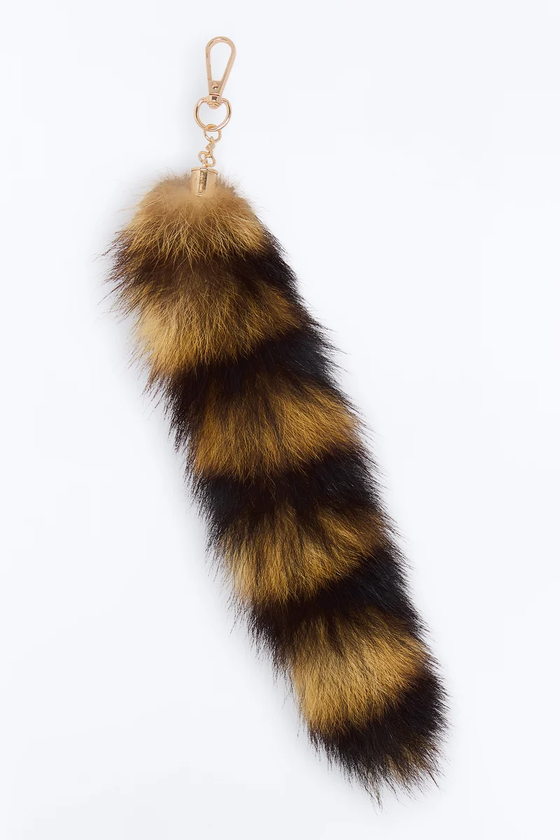 Tiger Tail Faux Fur Keychain - Black/Brown