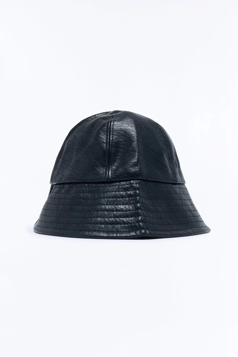 Uptown Faux Leather Bucket Hat - Black