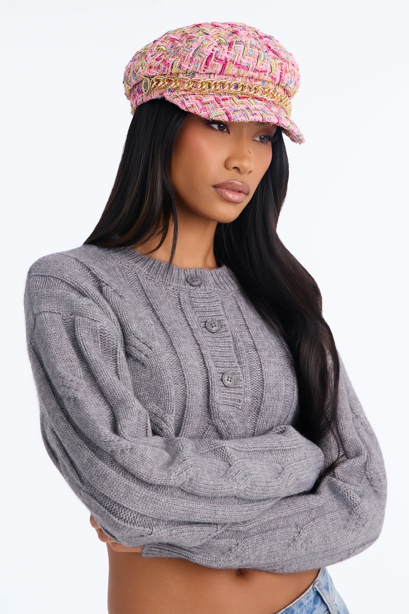 All Fun And Games Tweed Cabbie Hat - Pink/combo
