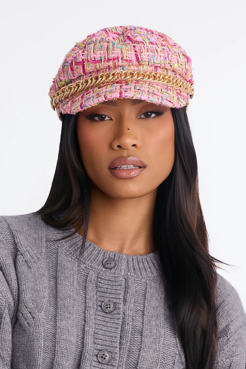 All Fun And Games Tweed Cabbie Hat - Pink/combo