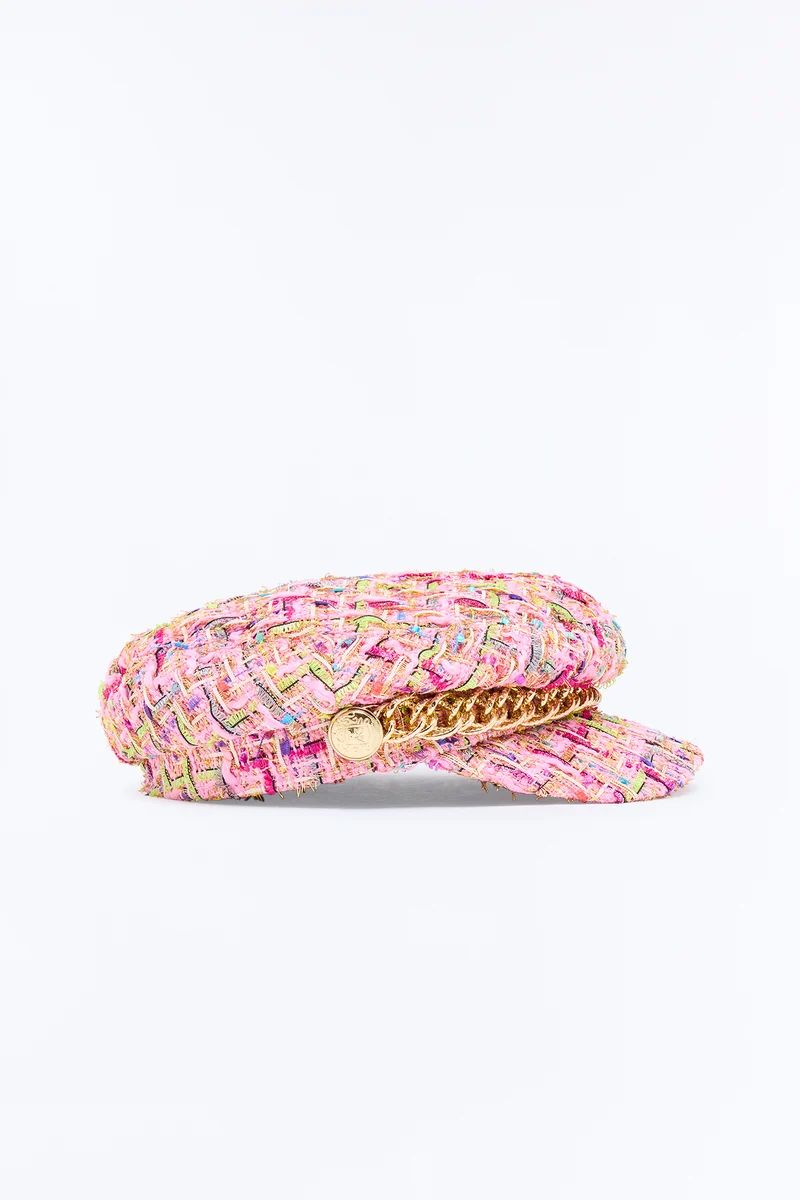 All Fun And Games Tweed Cabbie Hat - Pink/combo