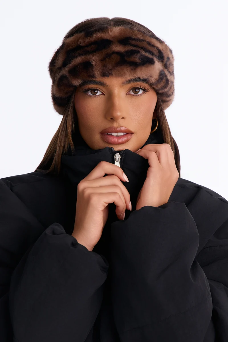 Frosted Stripes Faux Fur Headband - Brown/combo