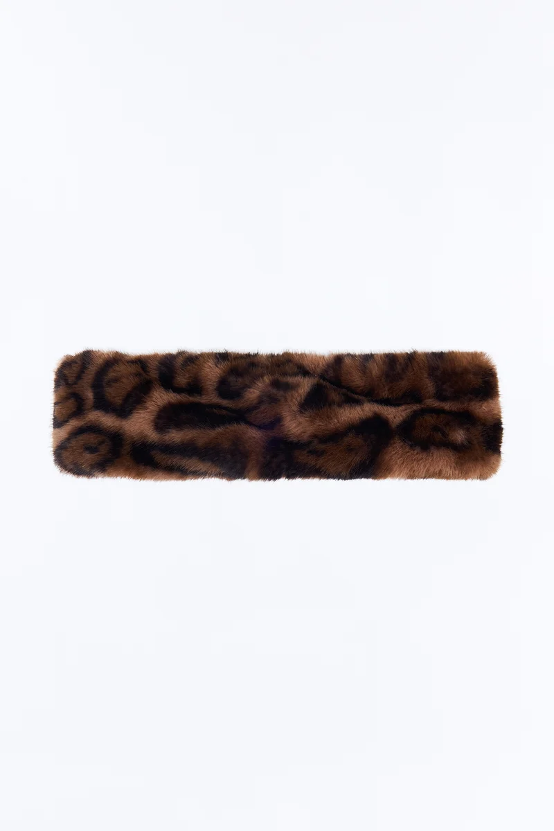Frosted Stripes Faux Fur Headband - Brown/combo