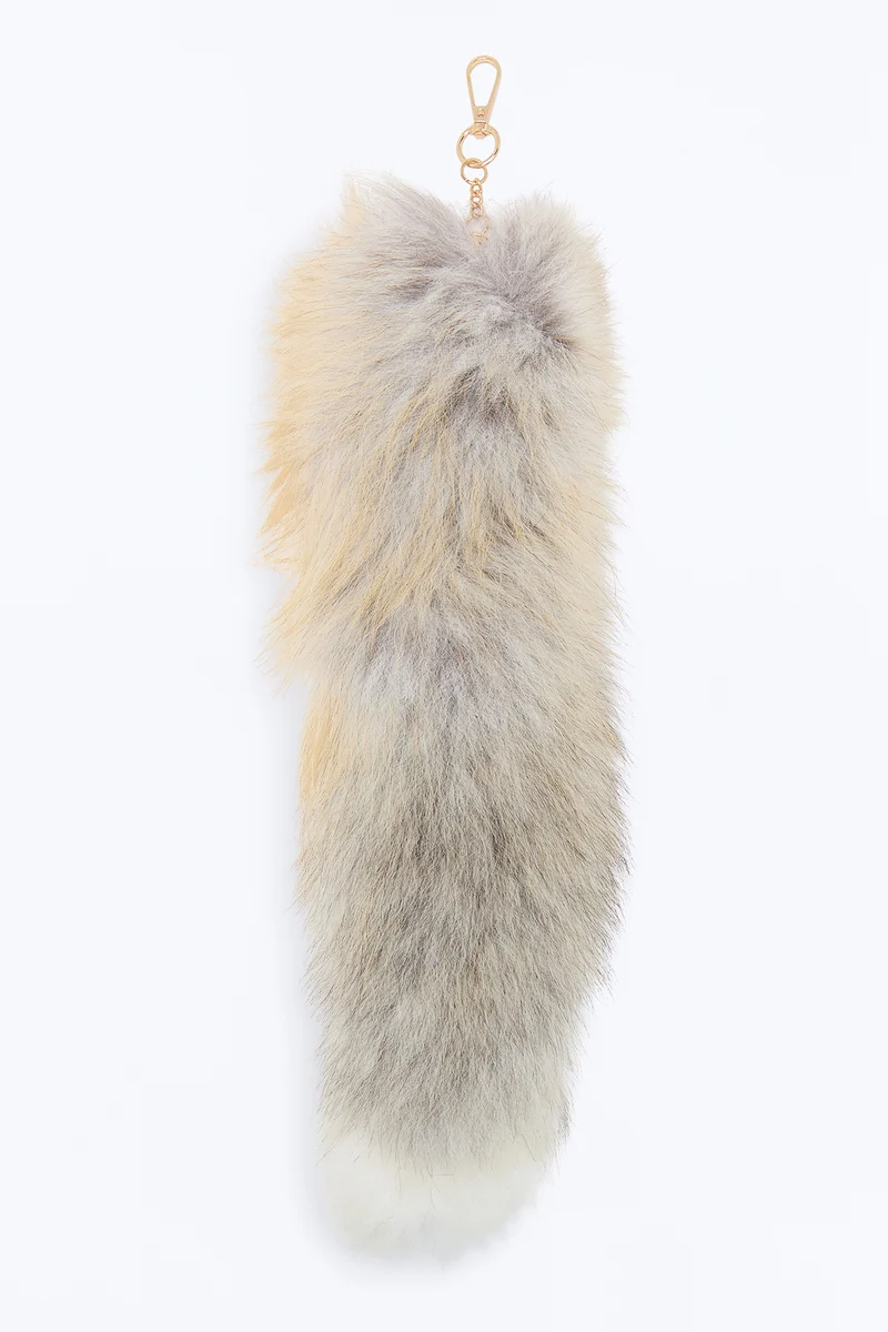 Plush Fox Faux Fur Keychain - Grey/combo