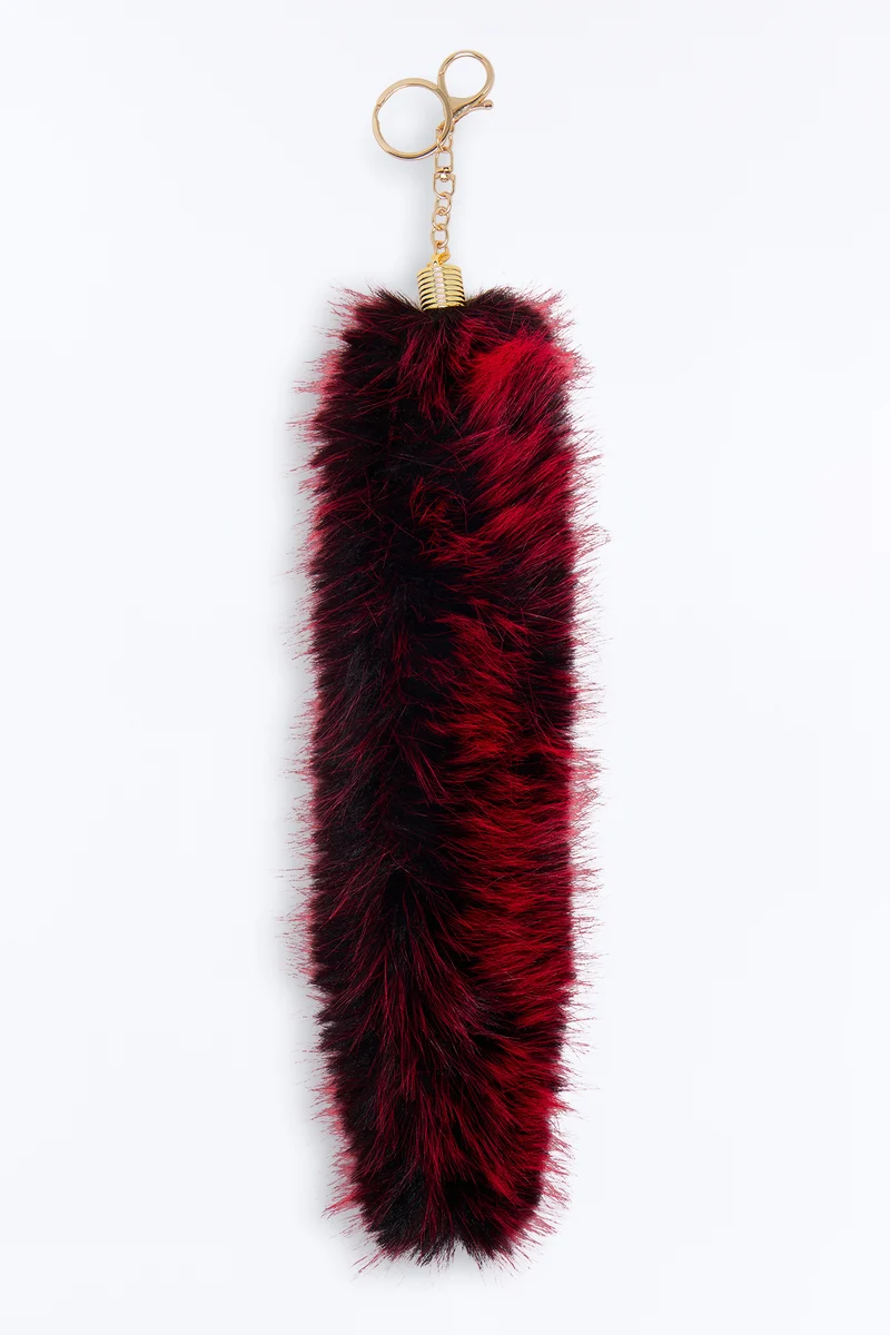 Fluffy Chic Faux Fur Keychain - Burgundy