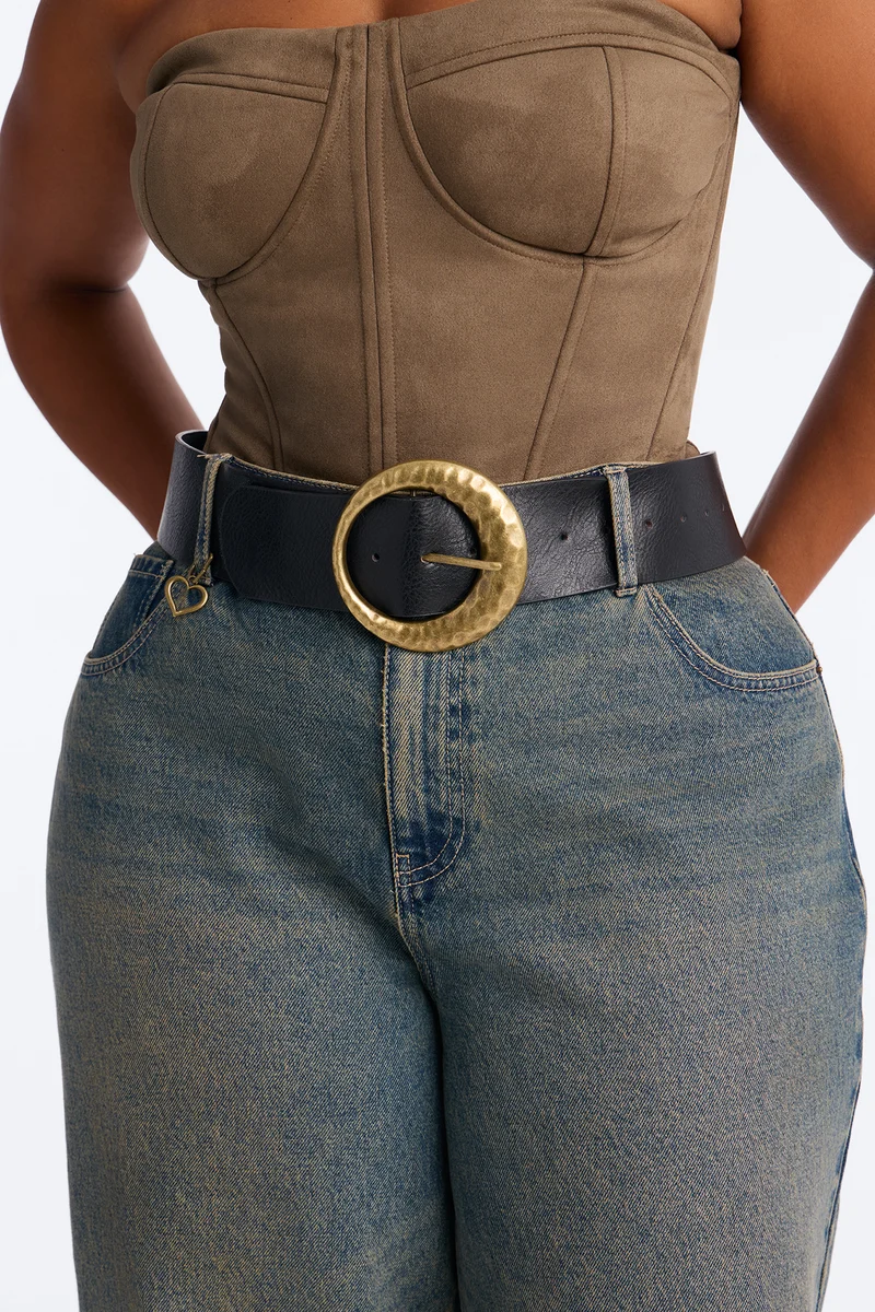 What Goes Around Faux Leather Wide Belt - Black