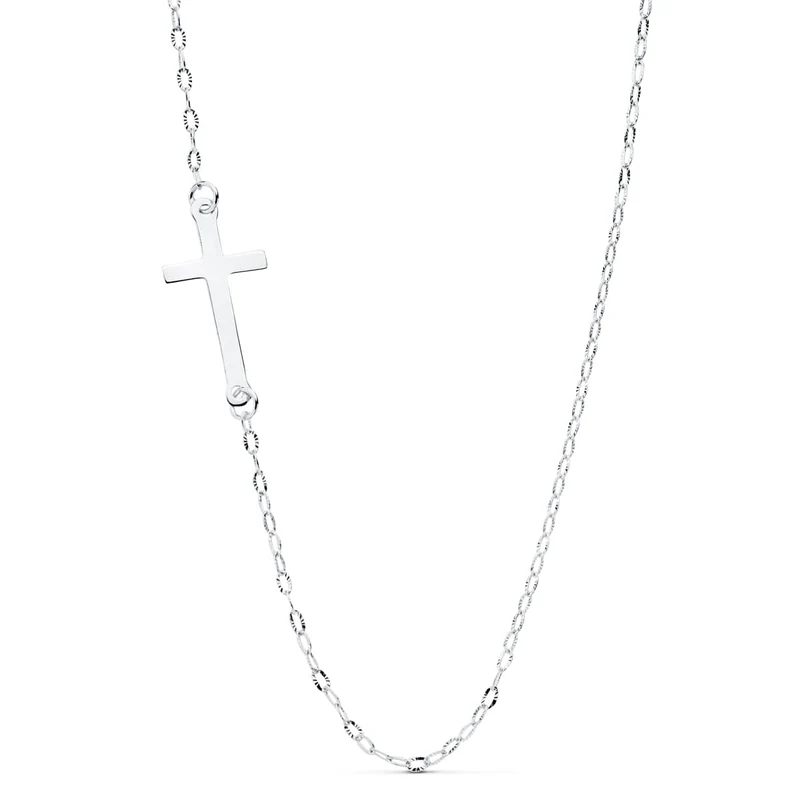 Collier croix or blanc 18 carats 17X8 mm chaine forçat 42 cm | Azuline