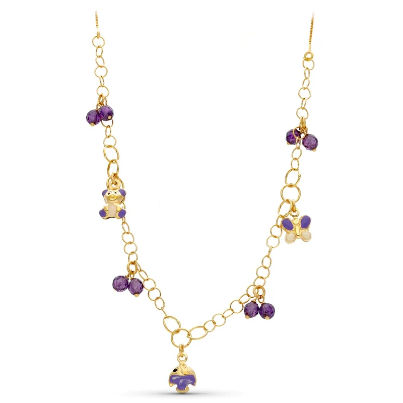 Collier chaîne motif ours et papillon – Or jaune 18 carats | Azuline