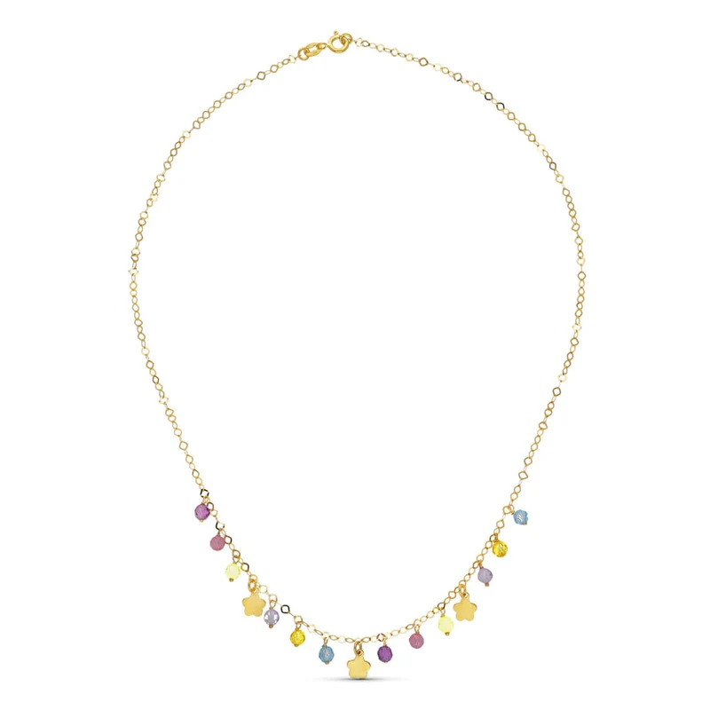 Collier fleurs et pierres couleurs – Or jaune 18 carats | Azuline