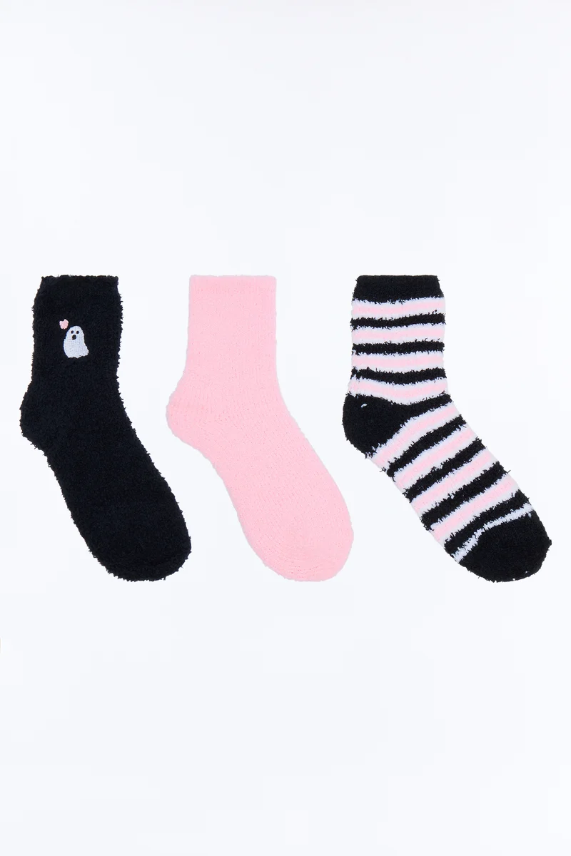 Ghosts And Stripes 3 Pack Cozy Socks - Black/combo