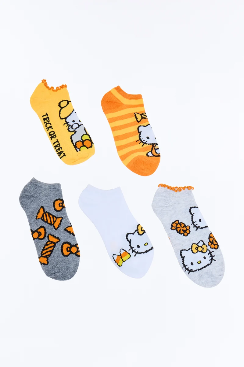 Treat Or Trick Hello Kitty 5 Pack No Show Socks - Orange/combo