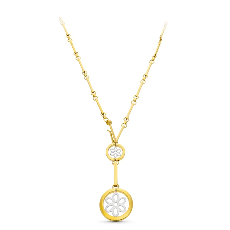 Collier Cercles Fleur bicolore 45 cm – Or 18 carats | Azuline