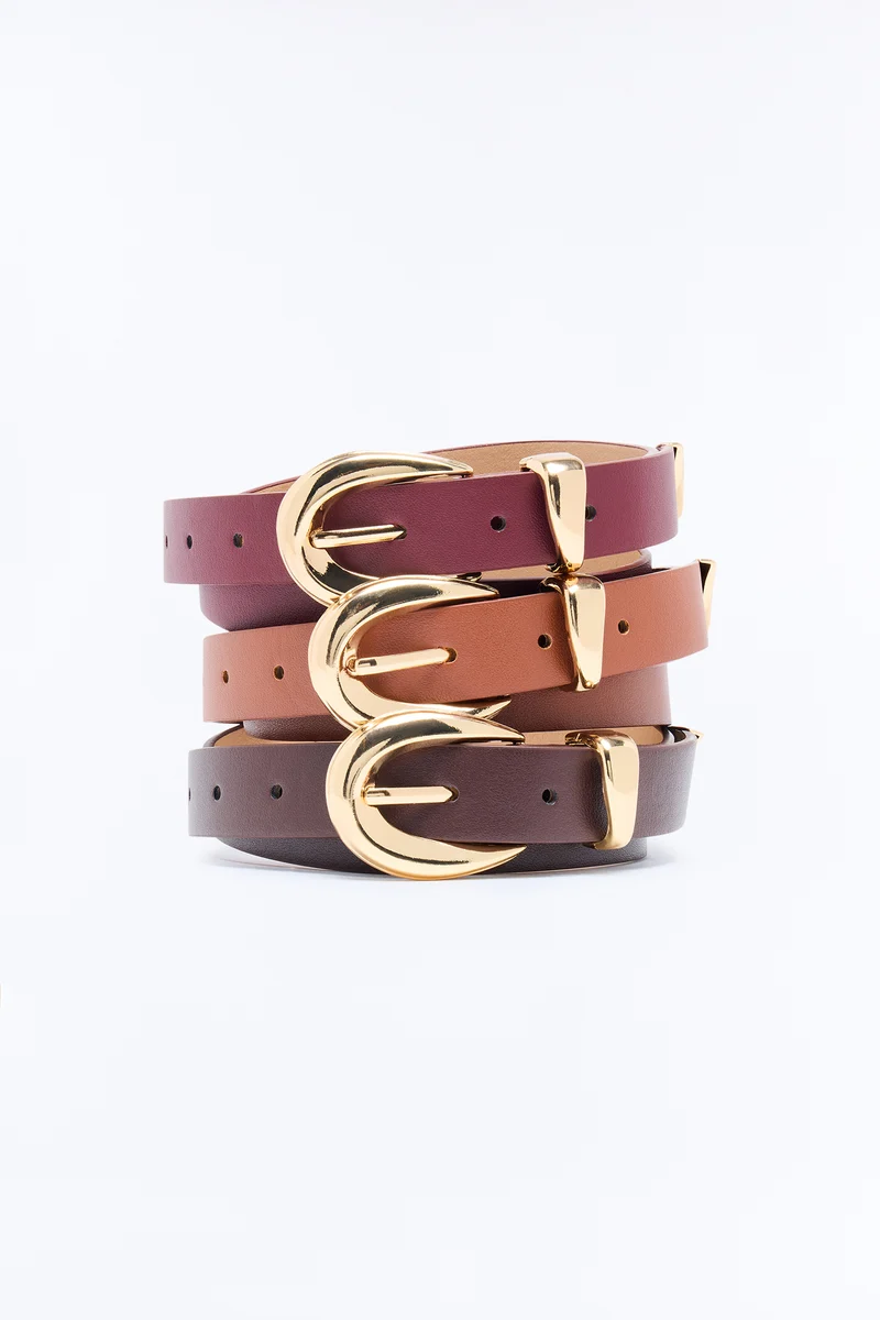 Simple Things Faux Leather 3 Piece Belt Set - Burgundy/combo