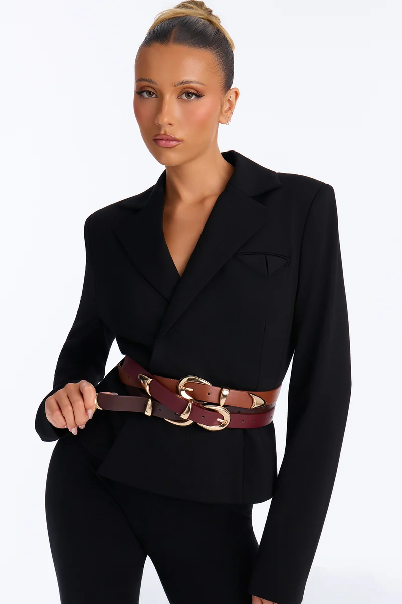 Simple Things Faux Leather 3 Piece Belt Set - Burgundy/combo