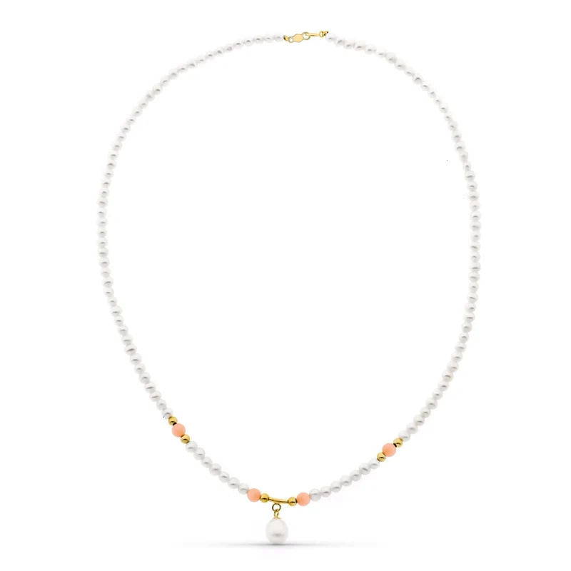 Collier perles naturelles et perles roses – Or jaune 18 carats | Azuline