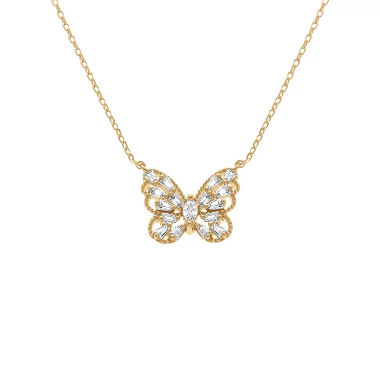 Collier papillon ajouré oxydes blancs – Plaqué or | Azuline