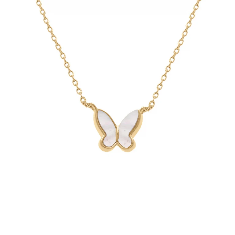Collier papillon nacre blanche – Plaqué or | Azuline