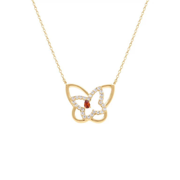 Collier papillon oxydes rouges et blancs – Plaqué or | Azuline