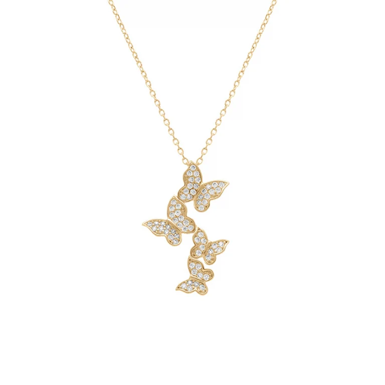 Collier papillons stylisés sertis d’oxydes blancs – Plaqué or | Azuline